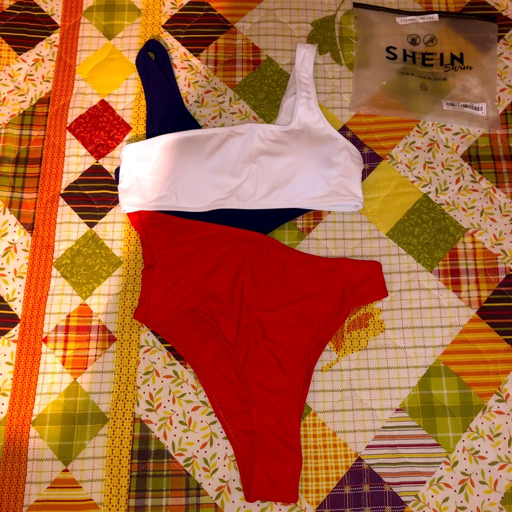 One Piece Bathing Suit Tri Colored from SHEIN